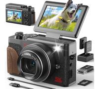 64MP 5K Digital Camera for Photography & YouTube Vlogging - 18X Zoom UHD Autofocus Video Camera with 3" 180° Flip Screen, 32GB SD Card & 2 Batteries - Compact Travel (Black)