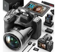 64MP 5K Professional Cameras for Photography - WiFi, Autofocus 16X Zoom, 3” 180° Flip Screen, Anti-Shake with 32G Card & 2 Batteries, Digital Camera for YouTube Vlogging MC-US-S205D-BB-N5-A-2509