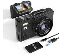 64MP Compact Digital Camera for Photography: 4K Vlogging Camera for Youtube with 180° Flip Screen 32GB TF Card 18X Zoom Video Camera Fit Beginner Teenagers Travel -Black