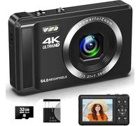 64MP Compact Digital Camera with 4K UHD, 32GB SD Card, Auto Focus & 16x Digital Zoom, Rechargeable Battery and Easy Operation for Travel and Everyday Use