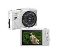 64MP Digital Camera, 4K Vlogging Camera with 3 Inch Flip Screen, 18X Digital Zoom, Rechargeable Camera for Live Streaming, Ideal Beginners (White)