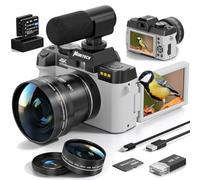 64MP Digital Camera for Photography and Video,4K 64MP Vlogging Camera for YouTube with 180° Flip Screen,16X Digital Zoom,52mm Wide Angle,Leather Hold & Strap, 2 Batteries, 32GB TF Card (White)