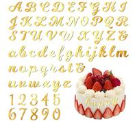 64pc Glittering Acrylic Alphabet & Number Cupcake Toppers, Shimmering Gold Letters A-Z & Digits 0-9 for Personalized DIY Cake Decorations, Perfect for Weddings, Showers, Birthdays & Special Occasion