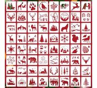 64pcs Christmas Stencils, 7.62cm/3in Animals Small Christmas Painting Stencils Reusable Xmas Ornament for Wood DIY Craft Card Template Home Decor