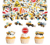 64Pcs Edible Excavator Cupcake Toppers Dump Truck Excavator Tractor Party Edible Cake Decorations for Kids Birthday Baby Shower Party Decorations Supplies