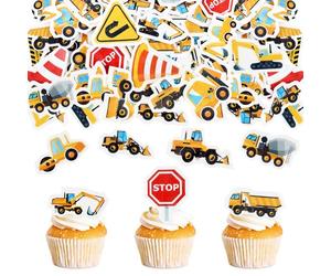 64Pcs Edible Excavator Cupcake Toppers Dump Truck Excavator Tractor Party Edible Cake Decorations for Kids Birthday Baby Shower Party Decorations Supplies