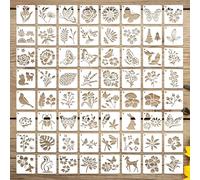 64Pcs Flower Stencils for Painting, Reusable Floral Stencils Crafts Drawing Templates, Art Painting on Wood Wall Canvas, Plant & Butterfly Plastic Stencil for DIY Fabric Rock Home Decor (3 X 3 Inch)