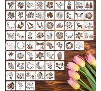 64Pcs Flower Stencils for Painting, Reusable Floral Stencils Crafts Drawing Templates, Art Painting on Wood Wall Canvas, Rose Sunflower Plastic Stencil for DIY Fabric Rock Home Decor (3 X 3 Inch)