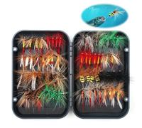 64Pcs Fly Fishing Flies Kit with Waterproof Magnetic Box, Including Dry Flies, Wet Flies, Nymphs, Streamers, Terrestrials, Leeches and More, Realistic Handmade Lures for Trout Bass Salmon Fishing