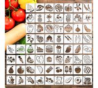 64Pcs Fruit Stencils for Painting, Reusable Vegetable Stencils Crafts Drawing Templates, Art Painting on Wood Wall Canvas,Fru & Veg Plastic Stencil for DIY Fabric Rock Home Decor (3 X 3 Inch)