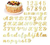 64pcs Glitter Acrylic Alphabet & Number Cupcake Toppers - Shimmering Gold A-Z Letters & 0-9 Digits for DIY Cake Decorations, Weddings, Birthdays & Special Occasions
