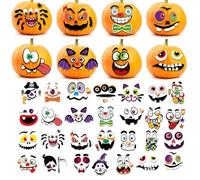 64Pcs Halloween Pumpkin Stickers - Make Pumpkin Decorating Kit in 32 Different Designs for Halloween Party Supplies Trick or Treat Party Favors