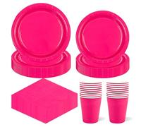 64Pcs Red Party Tableware Set,Solid Color Disposable Tableware Set Include Plates Napkins and Cups Dessert Plates for Kids Party Birthday Wedding Table Decorations