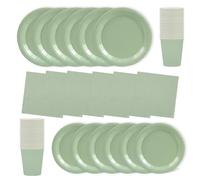 64Pcs Sage Green Disposable Tableware Set - 16 Paper Napkins 16 Cups 16pcs 7inch Paper Plates 16pcs 9inch Paper Plates,Solid Sage Green Dinnerware for Birthdays, Weddings, Kids Adult Table Decorations