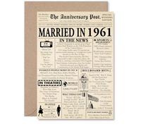 64th Anniversary Card for Men Women - Newspaper Married in 1961 - Happy 64 Year Wedding Anniversary Card for Husband Wife Companion Partner, A5 Anniversaries Greeting Cards