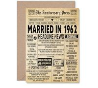 63rd Anniversary Card for Men Women - Vintage Newspaper Married in 1962 - Happy 63 Year Wedding Anniversary Card for Wife Companion Husband Partner, A5 Anniversaries Greeting Cards