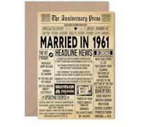 64th Anniversary Card for Women Men - Vintage Newspaper Married in 1961 - Happy 64 Year Wedding Anniversary Card for Husband Companion Wife Partner, 5x7 Inch Anniversaries Greeting Cards
