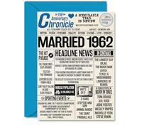 63rd Anniversary Cards for Men Women - Married 1962 Newspaper - Happy 63 Wedding Anniversary Card for Husband Wife Grandma Grandad Nan Vintage Retro 1962, A5 Greeting Cards