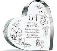 64th Anniversary Plague Gifts for Husband Wife - Home is a Person - Happy 64th Wedding Anniversary Present for Partner, 100mm x 100mm Acrylic Heart Keepsake for Sixty-Fourth Anniversaries