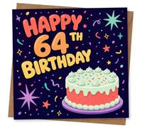 64th Birthday Card for Her, Bright Party Confetti Design | Eye-catching greeting card; Bright Party Confetti artwork for her on a 64th birthday with a warm, memorable feel