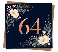 64th Birthday Card for Her, Elegant Floral Rose Gold Design
