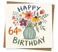64th Birthday Card for Her, Floral Design | Eye-catching greeting card; Floral artwork for her on a 64th birthday with a warm, memorable feel