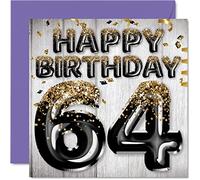 64th Birthday Card for Men, Black & Gold Glitter Balloons