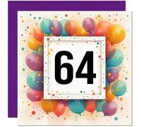 64th Birthday Card for Men Women - Any Age - Balloon Birthday Card for 64 Year old Woman Mum Aunt Ladies Nan Friend Sister Grandma sixty four, sixty fourth Nanny