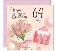 64th Birthday Card for Women - Ladies Pink floral Birthday Cards for year 64 old woman sixty four, sixty fourth Daughter Friend Niece Granddaughter Wife Girlfriend Girls Mum Aunt for her