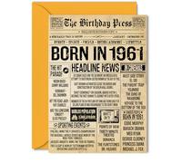 64th Birthday Card for Women Men - Bday Press Newspaper 1961 - Happy 64 Birthday Cards for Friend Brother Grandma Nan Cousin Husband, 5x7 Inch Bday Greeting Cards