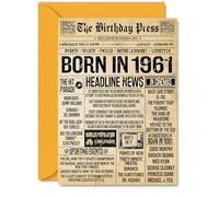 64th Birthday Card for Women Men - Bday Press Newspaper 1961 - Happy 64 Birthday Cards for Grandma Grandad Dad Brother Neighbour Husband, A5 Bday Greeting Cards