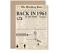 64th Birthday Card for Women Men - Newspaper Back in 1961 - Happy 64 Birthday Cards for Grandad Uncle Nan Neighbour Grandma Brother, 5x7 Inch Bday Greeting Cards