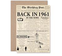 64th Birthday Card for Women Men - Newspaper Back in 1961 - Happy 64 Birthday Cards for Husband Sister Friend Cousin Neighbour Uncle, A5 Bday Greeting Cards