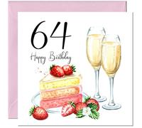 64th Birthday Card for Women - Strawberries & Cake - Ladies Birthday Cards for 64 year old woman sixty four, sixty fourth Mum Grandma Sister Aunt Niece Nanny for her Mother Wife Girlfriend