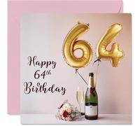 64th Birthday Cards for Men Women - Balloons & A Bottle of Bubbly - Happy Birthday Card for 64 Year Old Man Woman Cousin Nanny Grandma Uncle, 145mm Bday Greeting Cards