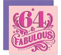 64th Birthday Cards for Women - Fabulous - Happy Birthday Card for 64 Year Old Woman Cousin Friend Neighbour Grandma, 145mm Bday Greeting Cards