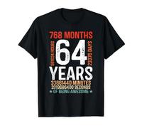 64th Birthday Gifts 64 Years Old 768 Months Retro Vintage Value Graphic T-Shirt, Men, Black, S