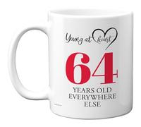 64th Birthday Gifts for Women Men, Cheeky Novelty Mug Young at Heart, Gag Joke Gifts, Perfect Funny Mugs for Sixty-Four Sixty-Fourth Birthday Present, 11oz Ceramic Coffee Mugs