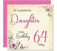 64th Daughter Birthday Card - Beautiful Butterfly Floral Daughters Birthday Card for 64 Year old sixty four, sixty fourth