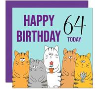 64th Happy Birthday Card - Cute Cats Birthday Card for 64 Year old sixty four, sixty fourth