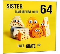 64th Sister Birthday Card - Cheese Pun Funny Sisters Birthday Card for 64 Year old sixty four, sixty fourth