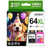 64XL Ink Cartridge Combo Pack Compatible for HP Ink 64 Black and Color 64XL Ink Cartridge Combo Work with Envy Photo 7855 7858 7155 7120 7800 6252 6255 7158 7100 7164 Tango Series Printer
