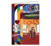 65-1420 Happy Birthday Card I Love Sports Glossy Red with Envelope 12 x 17.5 cm Athletics Running Basketball Stadium Olympic Games Paris Creation Edition Print Made in France