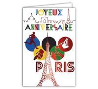 65-1421 Happy Birthday Card Paris Eiffel Tower Glossy Red with Envelope 12 x 17.5 cm Running Relay Pole Jumping Bicycle Volleyball JO Creation Edition Print Made in France