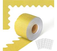 65.6 Feet Gold Bulletin Board Borders, Glitter Borders Trim, Scalloped Bulletin Board Paper with 80 Sheets Glue Points for Blackboard Classroom School Office Home Desk Poster Decoration