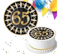 65 65th BIRTHDAY 65th ANNIVERSARY BLACK & GOLD PRE-CUT 7.5 INCH EDIBLE ICING CAKE TOPPER DECORATION Z08