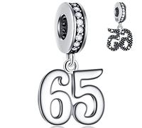 65 Birthday Dangle Charms fits Pandora Christmas Bracelet Necklace, 925 Sterling Silver 65th Anniversary Pendant Beads with CZ, Number 65 Years Bday Gift for Grandmother/Grandpa