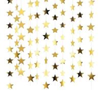 65 Feet Reflective Star Paper Garland,MUNSKT Sparkling Star Bunting Banner For Birthday Holiday Wedding Anniversary Theme Party Supplies,Hanging Decoration Twinkle Little Star Party Garlands(Gold)
