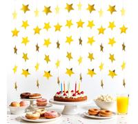 65 Feet Star Garland Gold Star Bunting Hanging Stars Decorations Little Stars Streamer Glitter Banner Backdrop Gold Party Decorations for Wedding Birthday Graduation New Year Party Decor