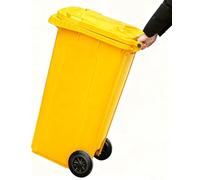 65 Gal Yellow Portable Outdoor Trash Can with Wheels Large Commercial Garbage Bin with Lid Side Grooves for Patio Backyard Deck & Roadside Use